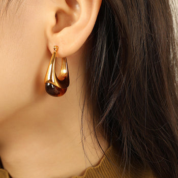 European Luxury Channel U-Hoops Brown Earrings