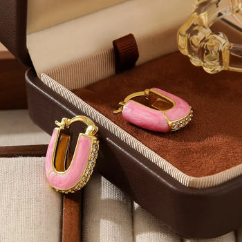 Pink U Shaped Hoop Earrings
