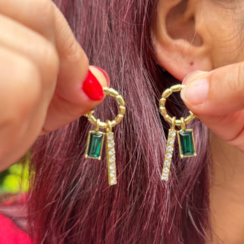 Emerald & Zircon Dangle Earrings