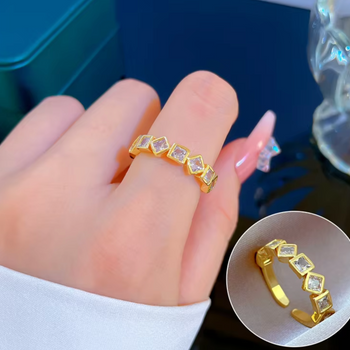 Geometric Diamond Gold Ring