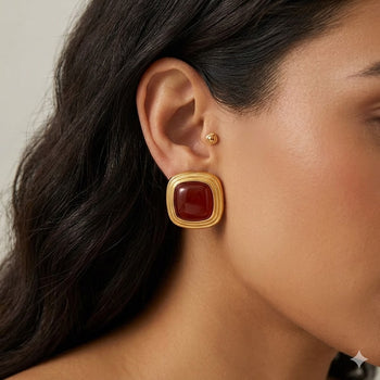 Burgundy Square Stud Earrings