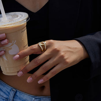 White Rhinestone Wrapped Geometric Ring