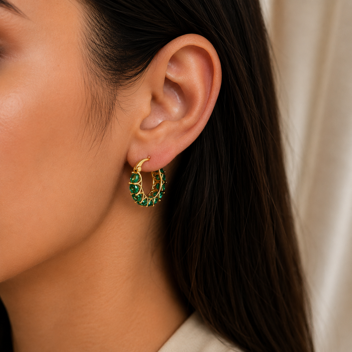 Emerald Gold Glow Bali Earrings