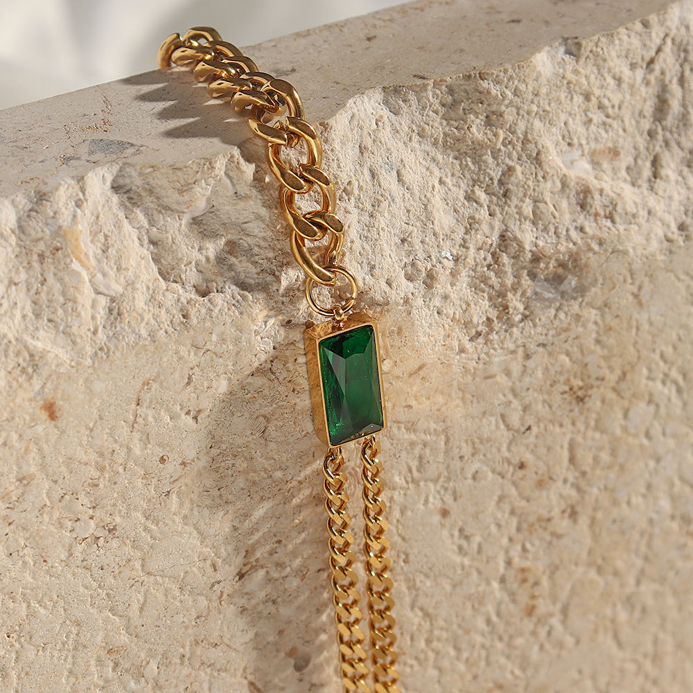 Dreamshow Green Cuban Chain Bracelet