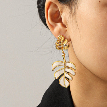 Golden Abalone Shell Foliage Drop Earrings