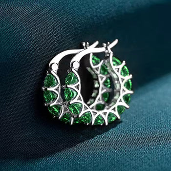 Silver Emerald Glow Bali Earrings