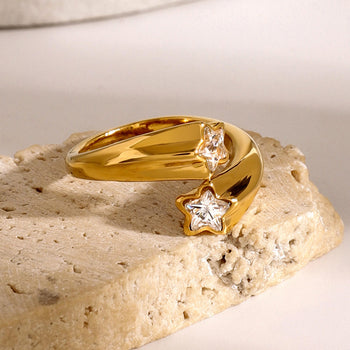 Minimalist Heart Star White Zircon  Ring