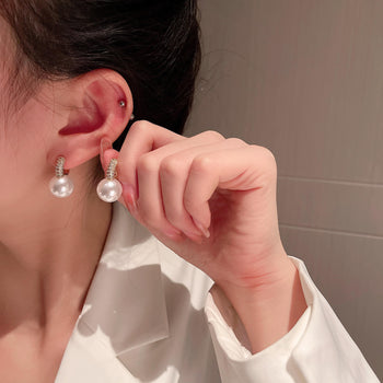 Pearl Rhinestone Studs Earrings