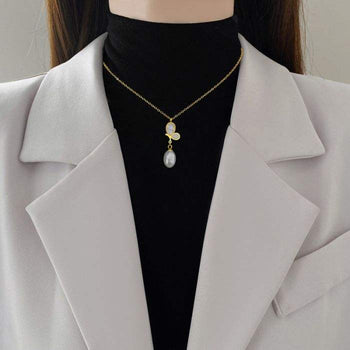 Butterfly Pearl Drop Necklace