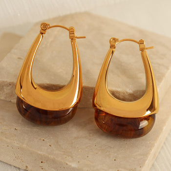 European Luxury Channel U-Hoops Brown Earrings