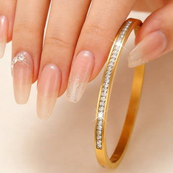 Single Row Rhinestones 18k Gold Bangle