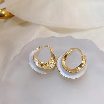 Modern Gold Pearl Hoops
