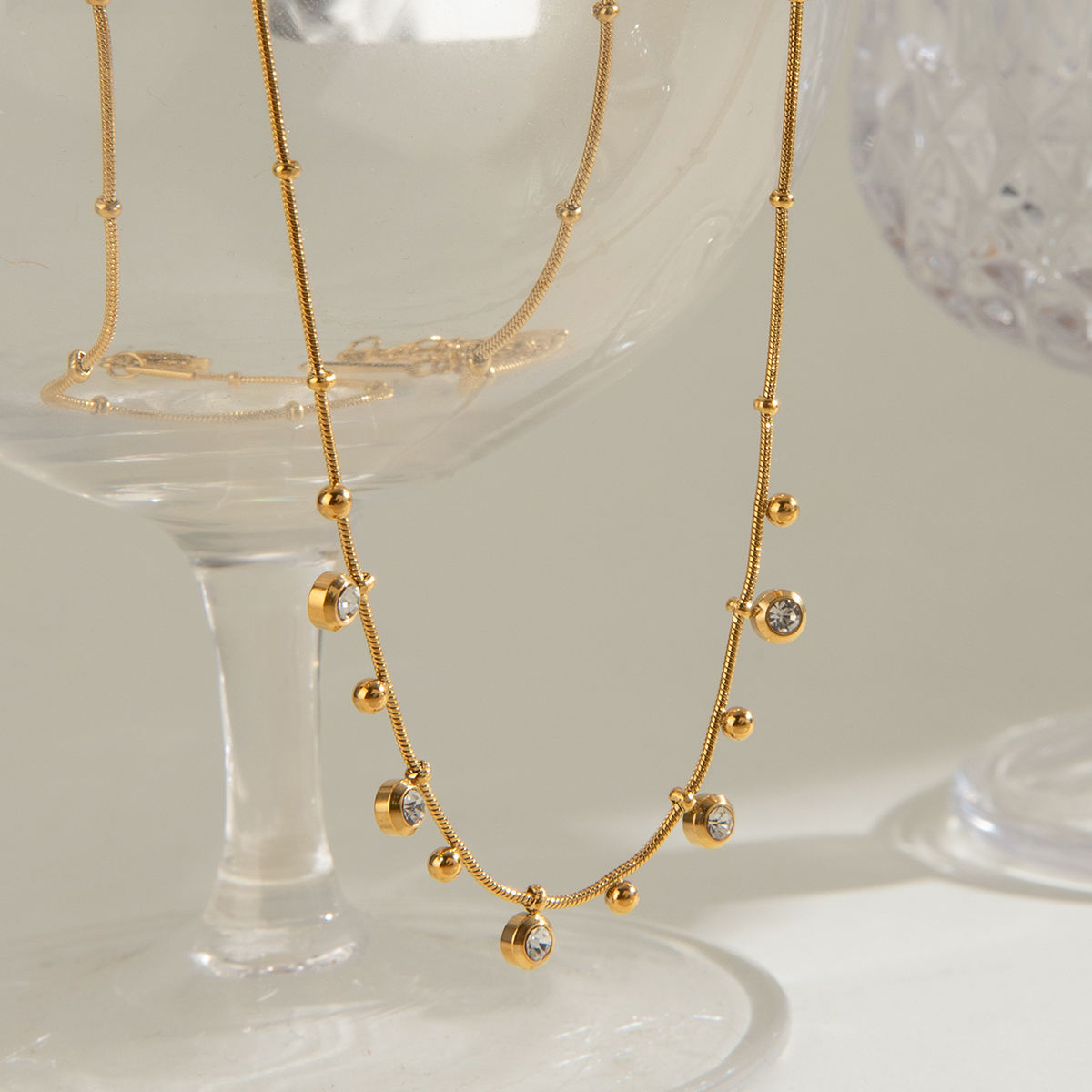 Zircon White Round 42+5cm Necklace