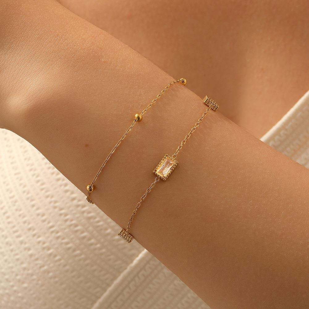 Diamond Block Double-Layer Stacked Bracelet