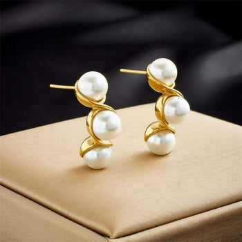 C-Shape Pearl Studs Earrings