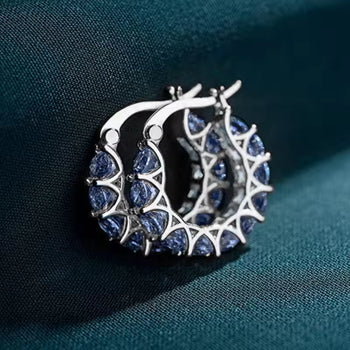 Blue Crystal Silver Base Bali Earrings