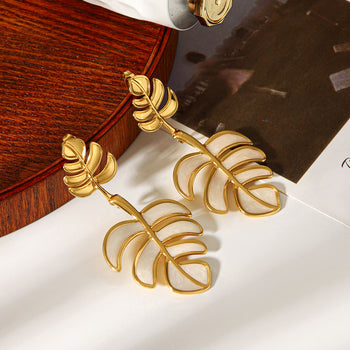 Golden Abalone Shell Foliage Drop Earrings