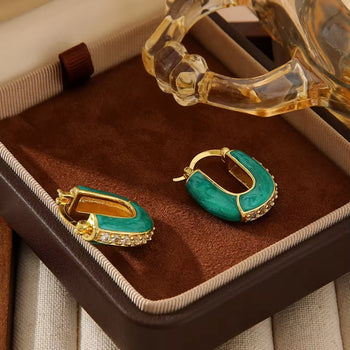 Jade Glow U Shaped Stud Earrings