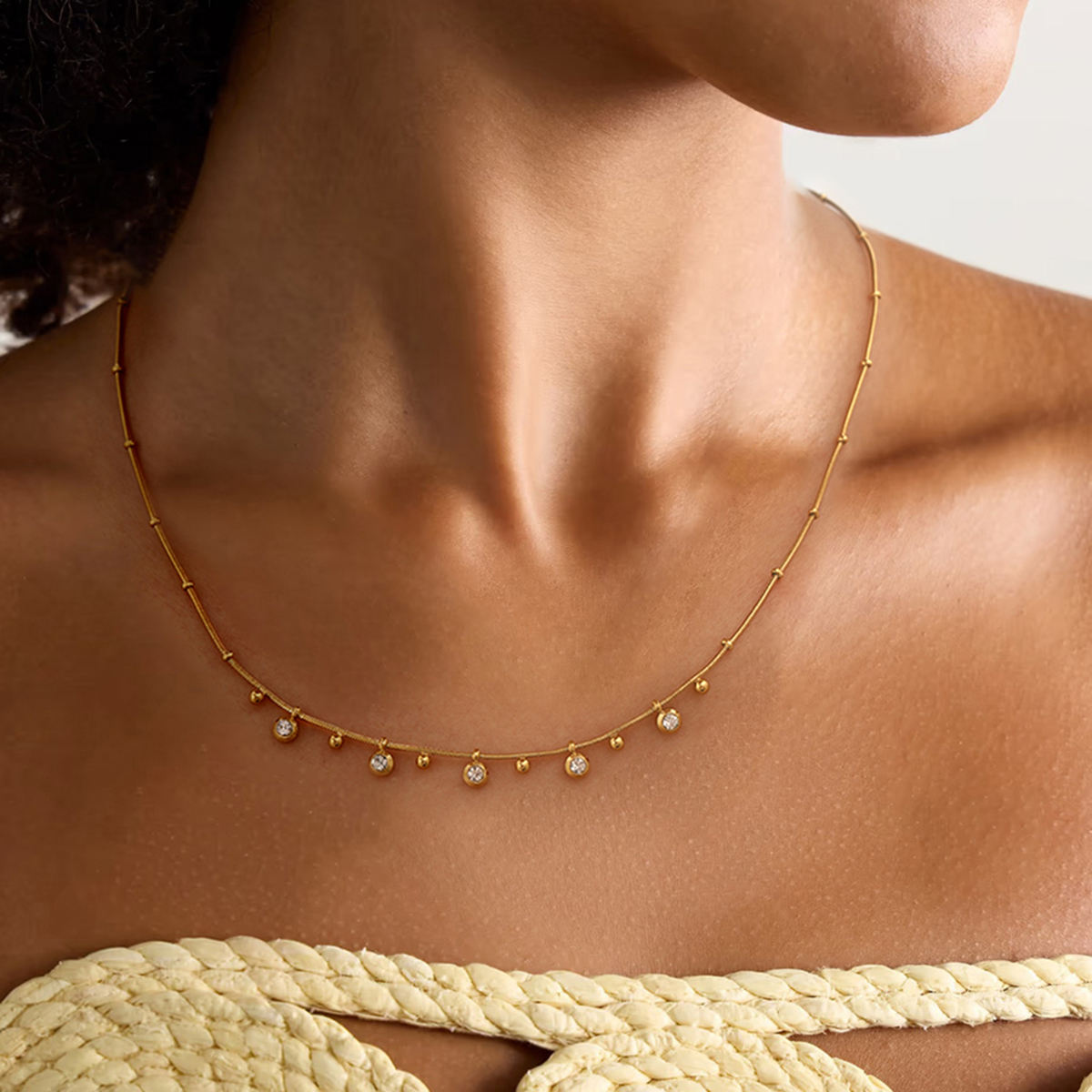 Zircon White Round 42+5cm Necklace
