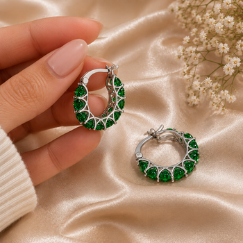 Silver Emerald Glow Bali Earrings