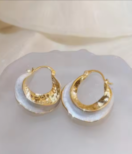 Modern Gold Pearl Hoops