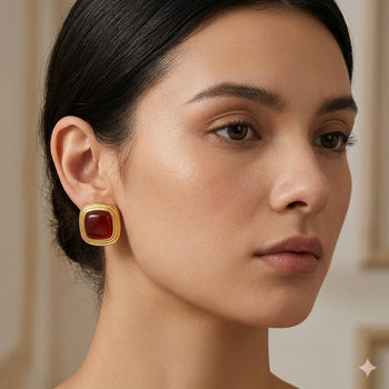 Burgundy Square Stud Earrings